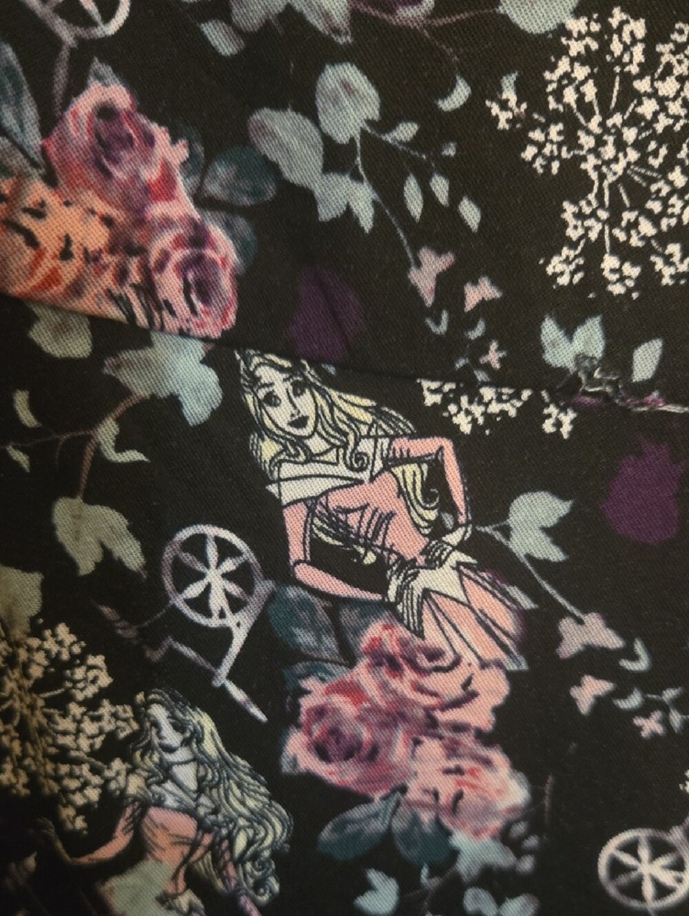 Disney Sleeping Beauty Black Maxi Dress with Pink and Light Blue Floral Print - Picture 2 of 3